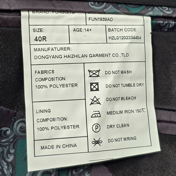 Harry Potter Wizarding World Slytherin 40R Mens Green Velvet Jacket - Picture 6 of 11